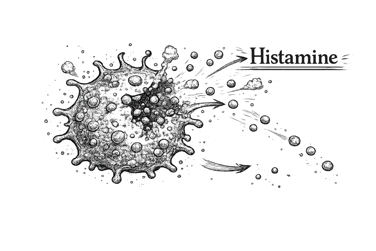 Mast cells releasing histamine and other mediators