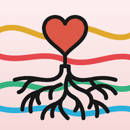 RootCausa app icon — a heart growing roots across coloured bands